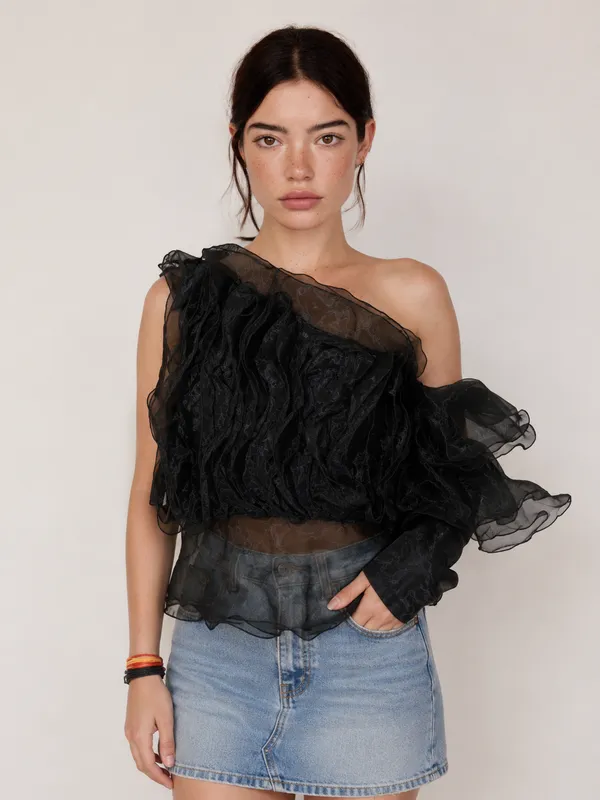 Black_One_Shoulder_Full_Ruffle_Crop_Top_For_Women