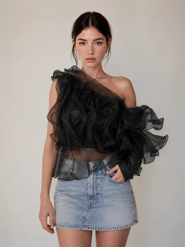 Black_One_Shoulder_Full_Ruffle_Crop_Top_For_Women