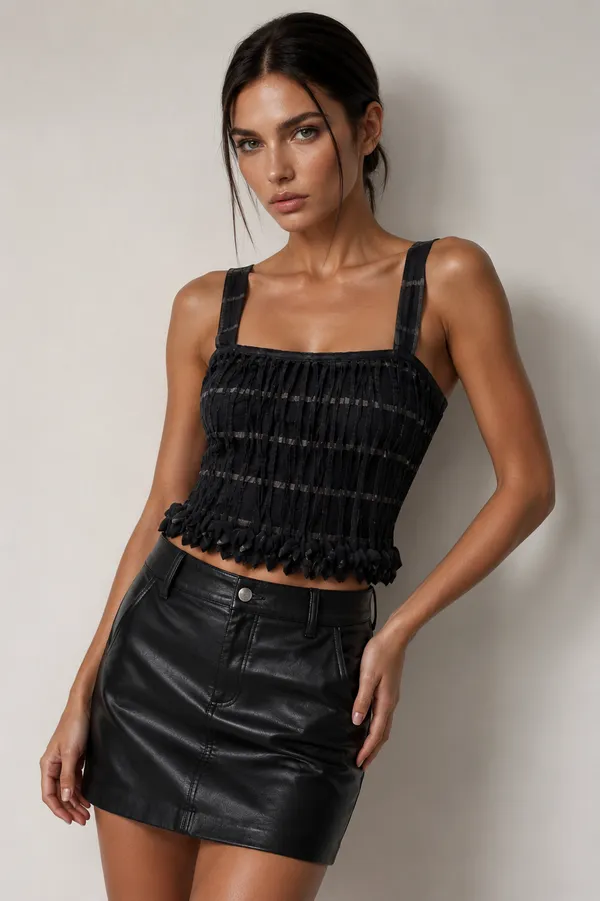 Black_And_Grey_Pure_Cotton_Thassle_Stripe_Top_For_Women