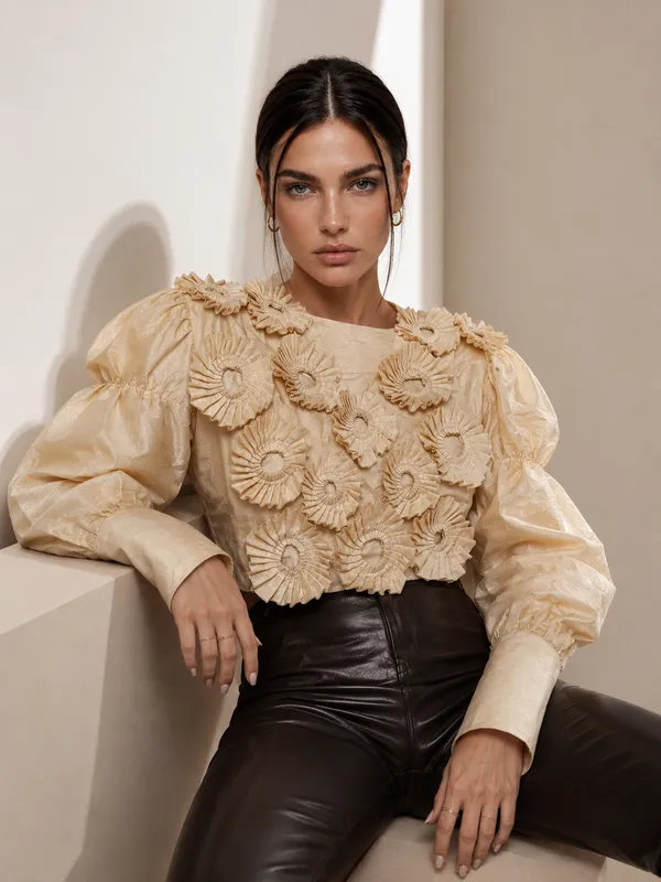 Coral_Peach_Embossed_Mini_Flower_Crop_Top_For_Women