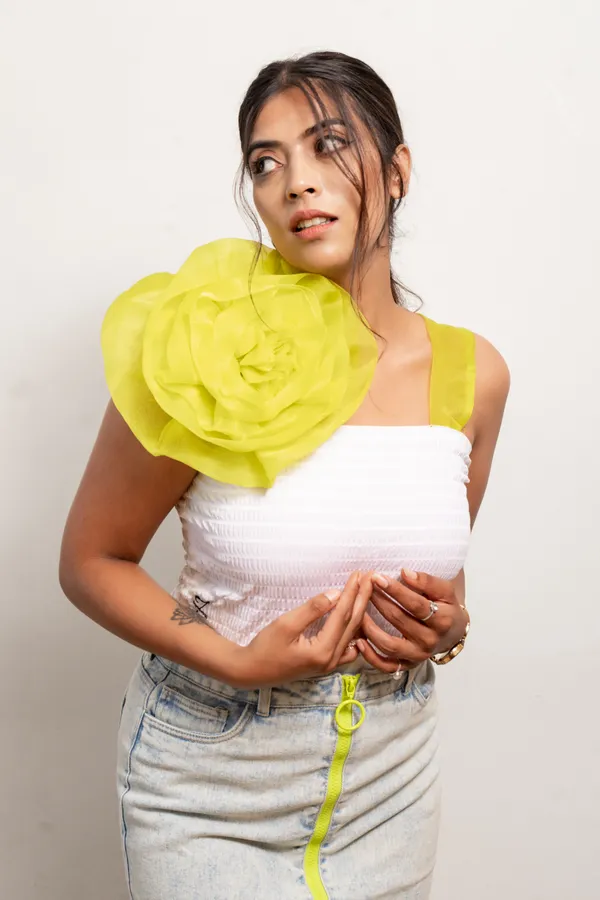 Neon_Green_Flower_With_White_Crop_Top_For_Women