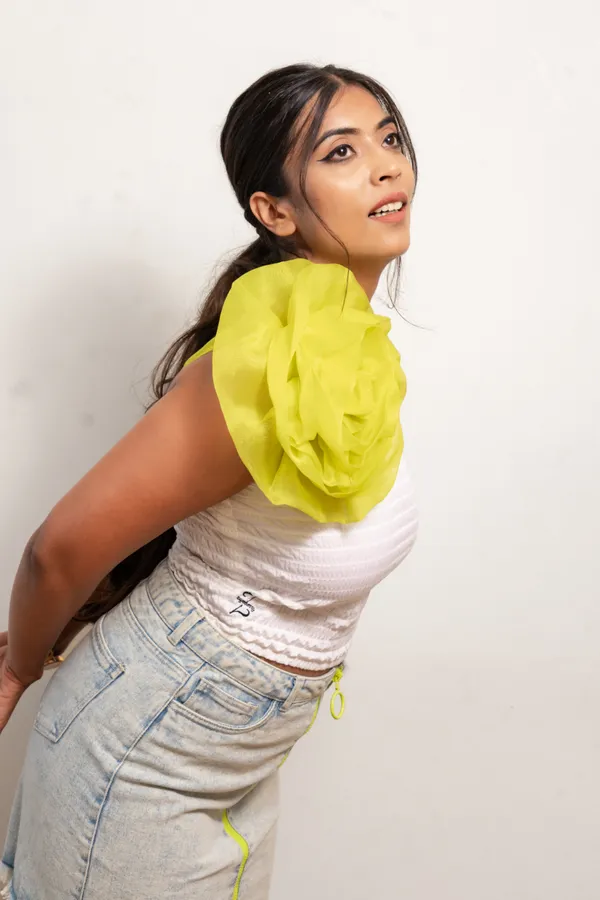 Neon_Green_Flower_With_White_Crop_Top_For_Women