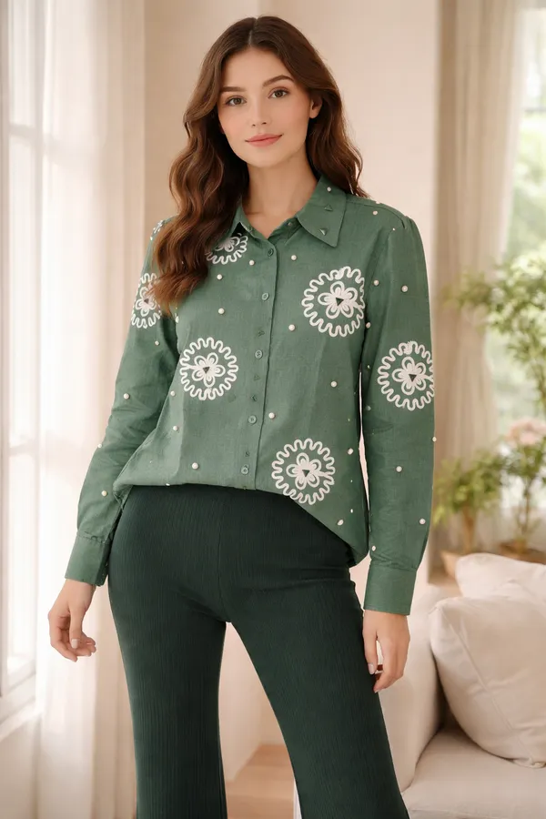 Sage_green_embroidered_shirt_with_embossed_triangle_and_pearl