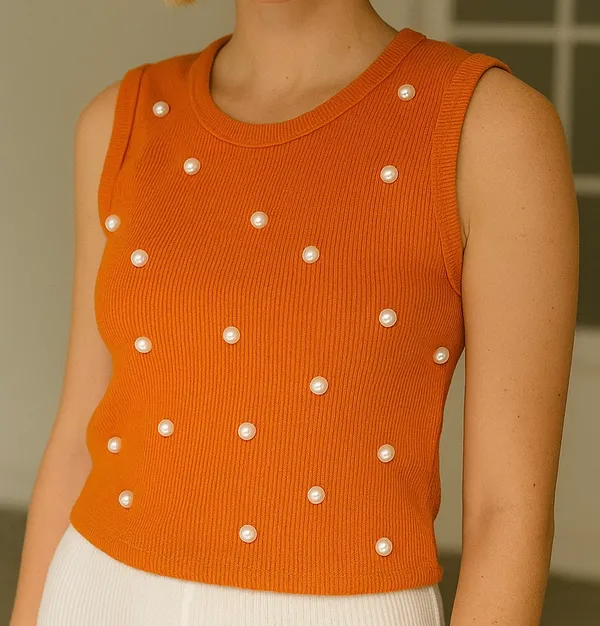 Trendy_Orange_Pearl_Embellished_Sleeveless_Tank_Top_for_Women