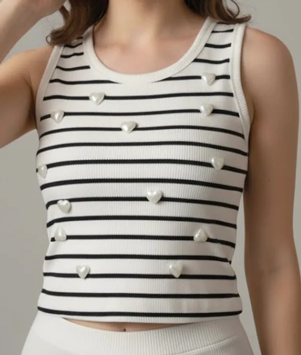 White_and_black_strip_with_heart_embossed_tank_top