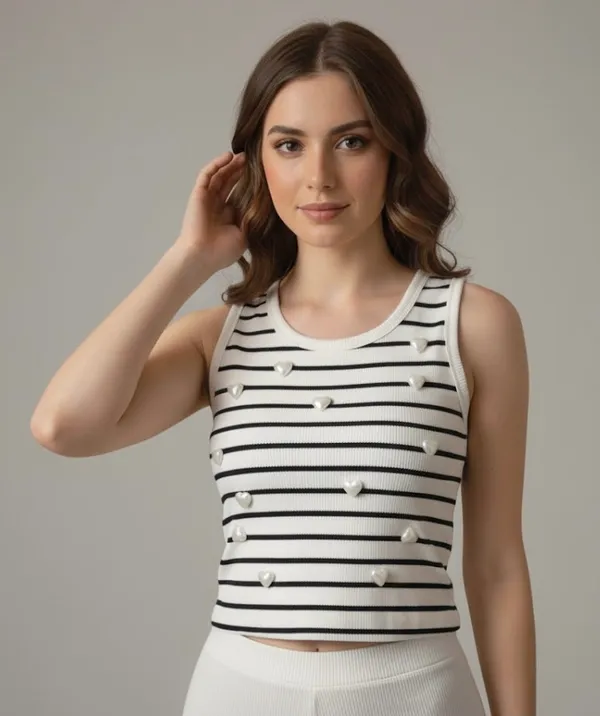 White_and_black_strip_with_heart_embossed_tank_top