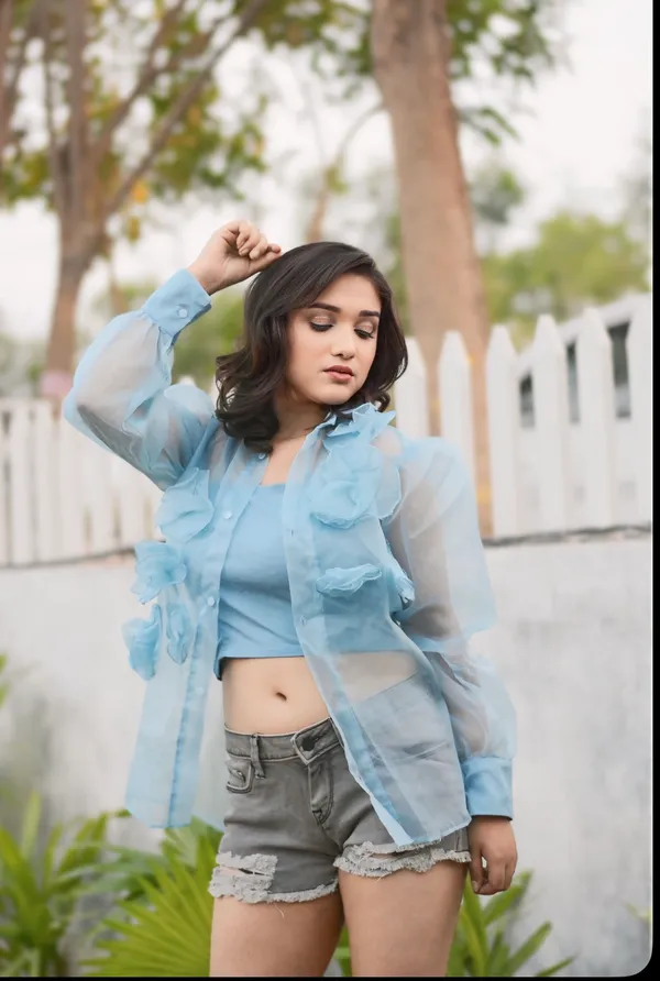 Ice_Blue_Button_Up_Shirt_With_Free_Inner_For_Women