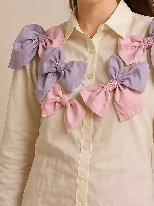Trendy_White_Bow_Detail_Embossed_Shirt_for_Women