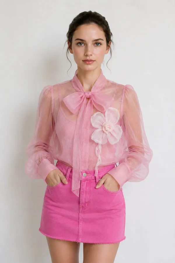 pearl_Pink_Organza_Shirt_Button_Up_Top_With_Inner_