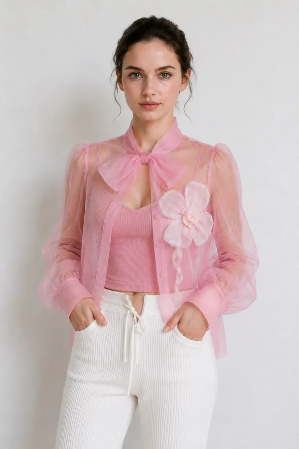 pearl_Pink_Organza_Shirt_Button_Up_Top_With_Inner_