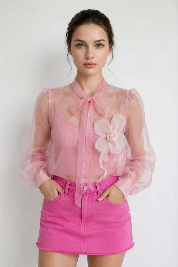 pearl_Pink_Organza_Shirt_Button_Up_Top_With_Inner_