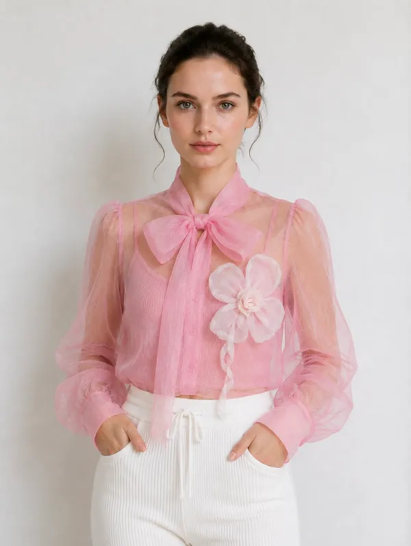 pearl_Pink_Organza_Shirt_Button_Up_Top_With_Inner_