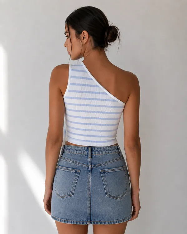 Seraphine_Blue_strip_Top_with_draped_design
