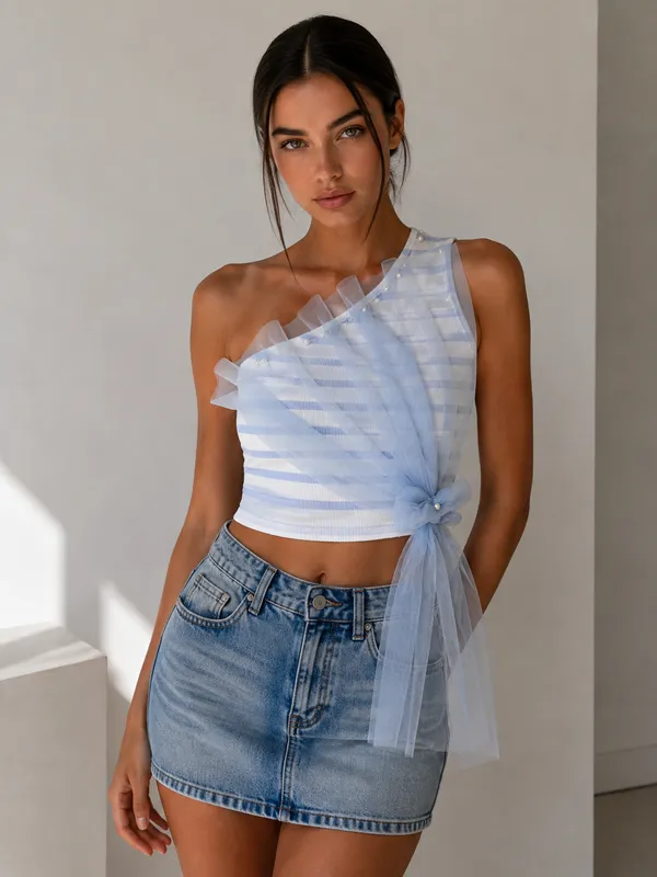 Seraphine_Blue_strip_Top_with_draped_design