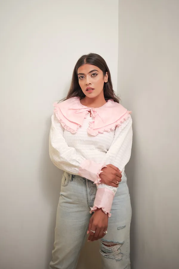 White_Baby_Pink_Rounded_Flat_Double_Collar_Top_For_Women