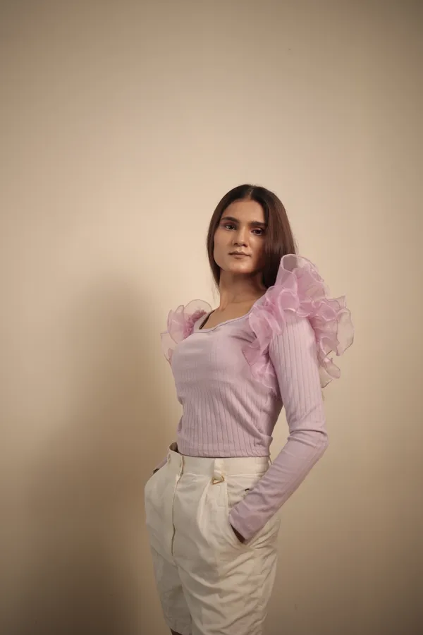 Lavender_Ribbed_Ruffle_Long_Sleeve_Top_For_Women