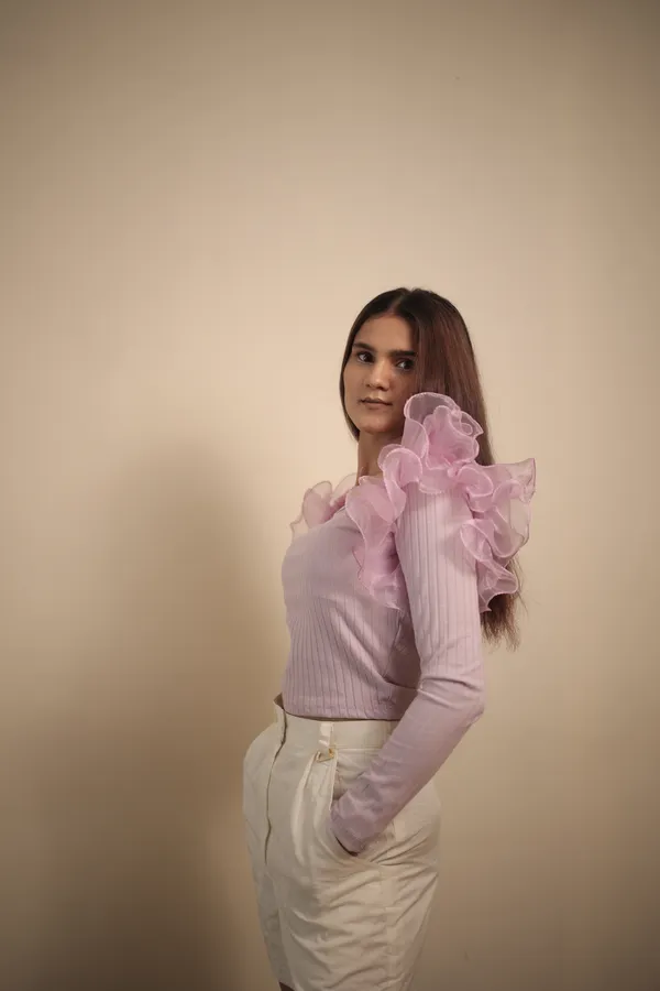 Lavender_Ribbed_Ruffle_Long_Sleeve_Top_For_Women
