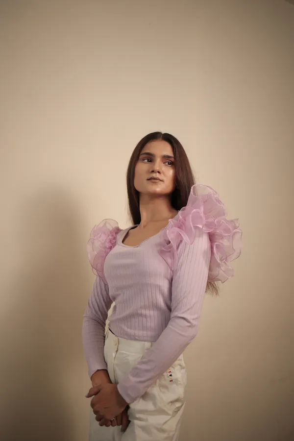 Lavender_Ribbed_Ruffle_Long_Sleeve_Top_For_Women
