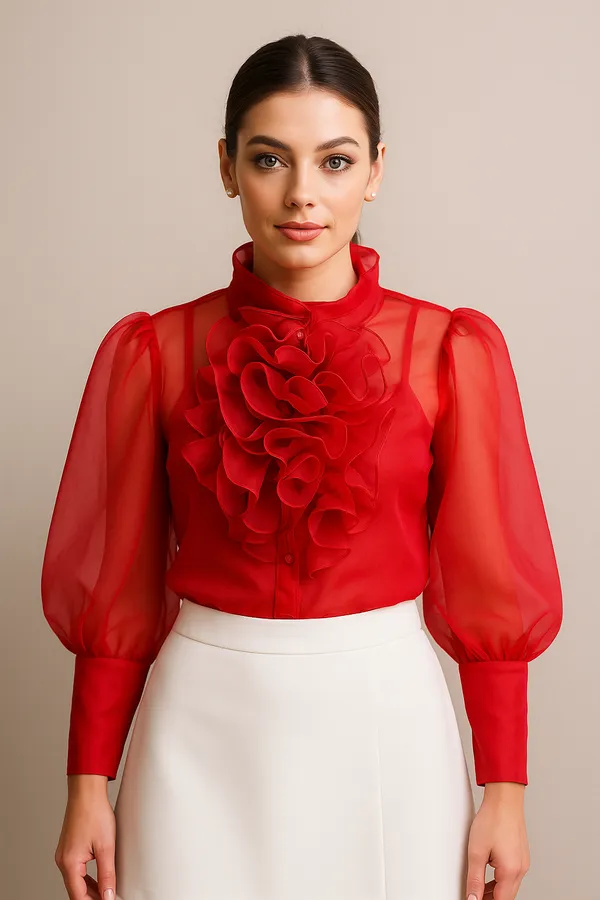Cherry_Red_Buttonup_Shirt_With_Free_Inner_For_Women