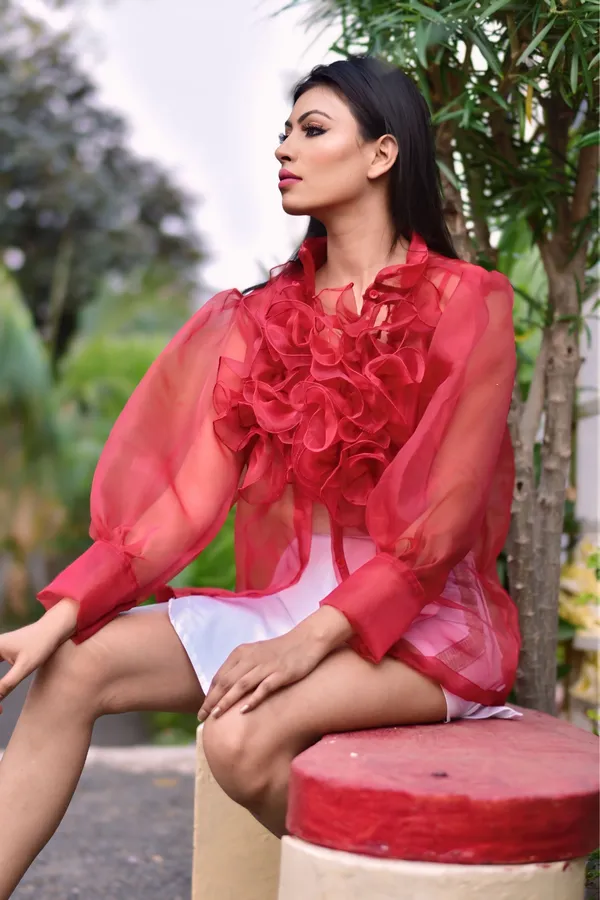 Cherry_Red_Buttonup_Shirt_With_Free_Inner_For_Women