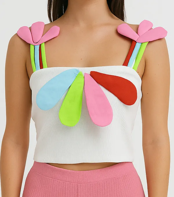 Half_Colourfull_flower_embossed_tank_top