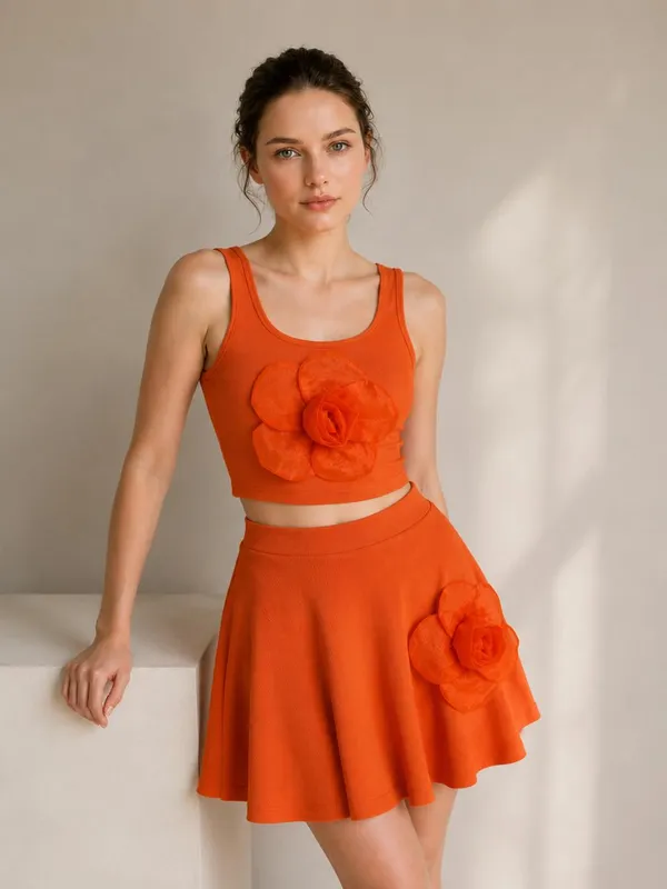Orange_flower_embossed_co-ords