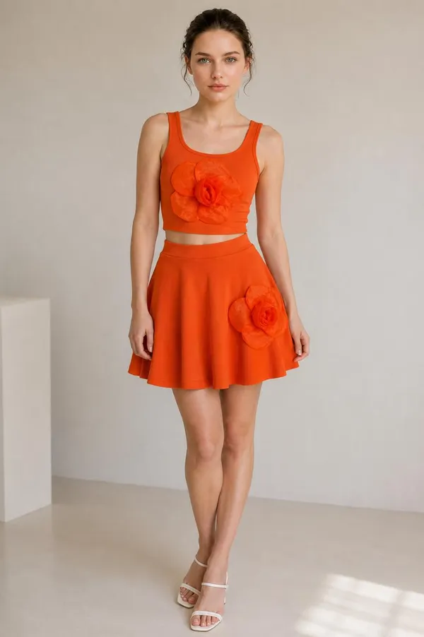 Orange_flower_embossed_co-ords