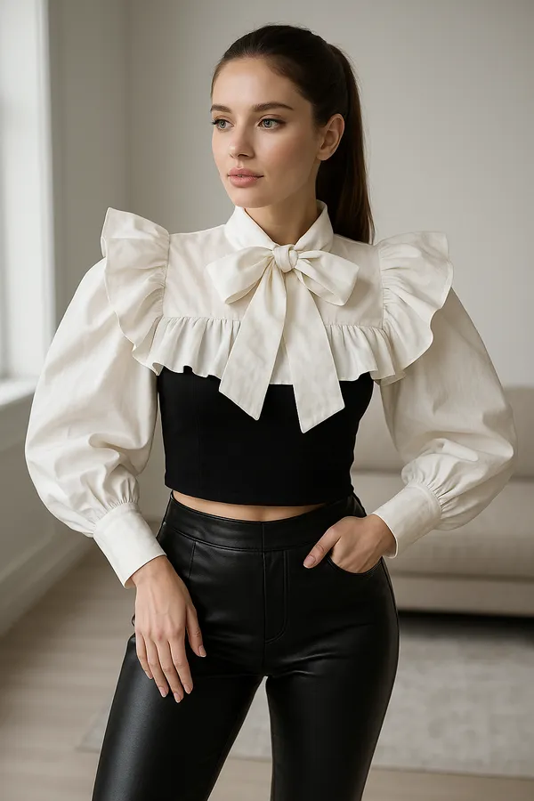 Black_And_White_Combined_Knitted_Crop_Top_For_Women