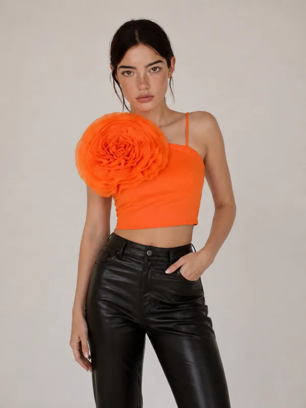 Trendy_Orange_One_Shoulder_Floral_Design_Top_for_Women