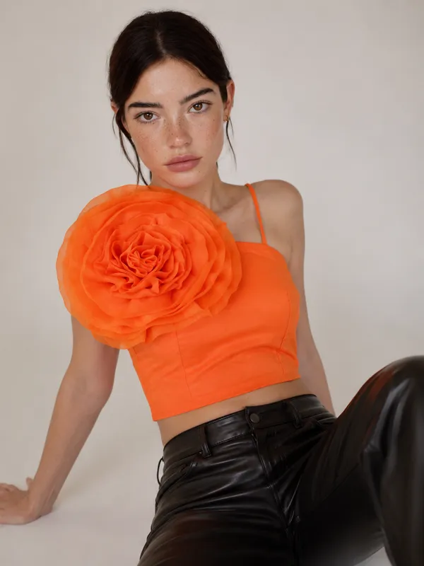 Trendy_Orange_One_Shoulder_Floral_Design_Top_for_Women