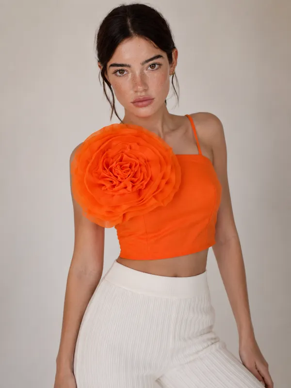 Trendy_Orange_One_Shoulder_Floral_Design_Top_for_Women