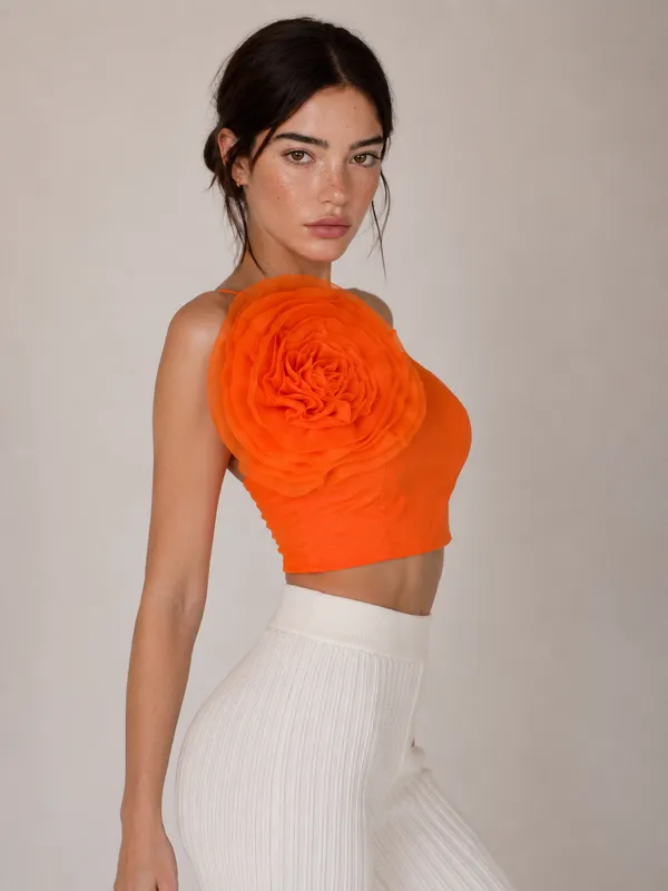 Trendy_Orange_One_Shoulder_Floral_Design_Top_for_Women