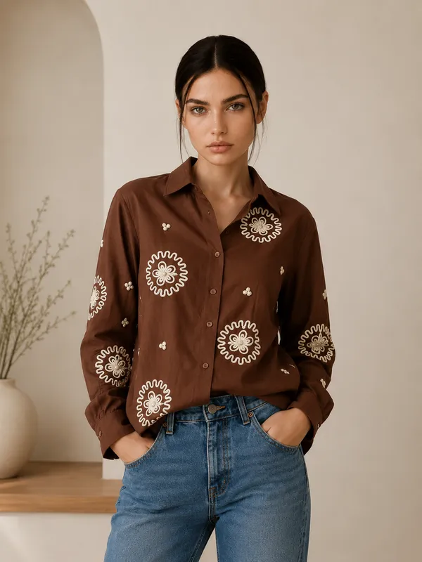 brown_shirt_embroidered__with_pearl_detailing_