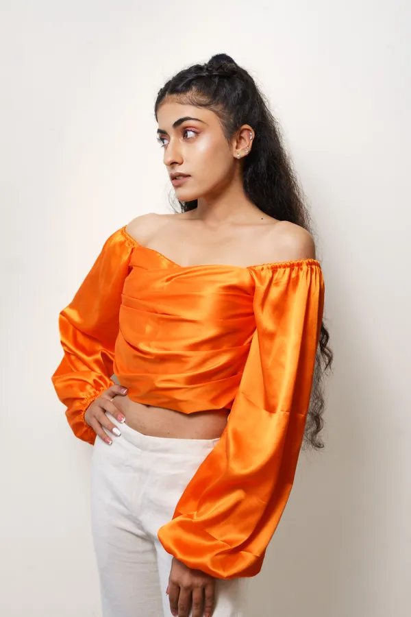 Orange_Satin_Crossover_Draped_Crop_Top_For_Women