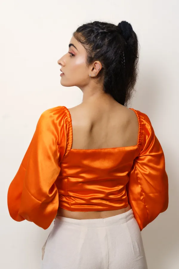 Orange_Satin_Crossover_Draped_Crop_Top_For_Women
