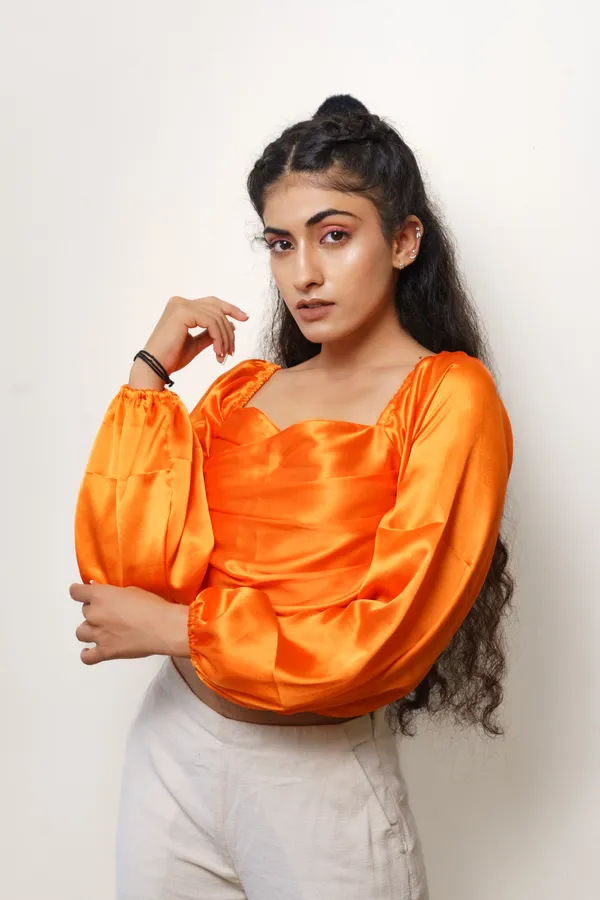 Orange_Satin_Crossover_Draped_Crop_Top_For_Women