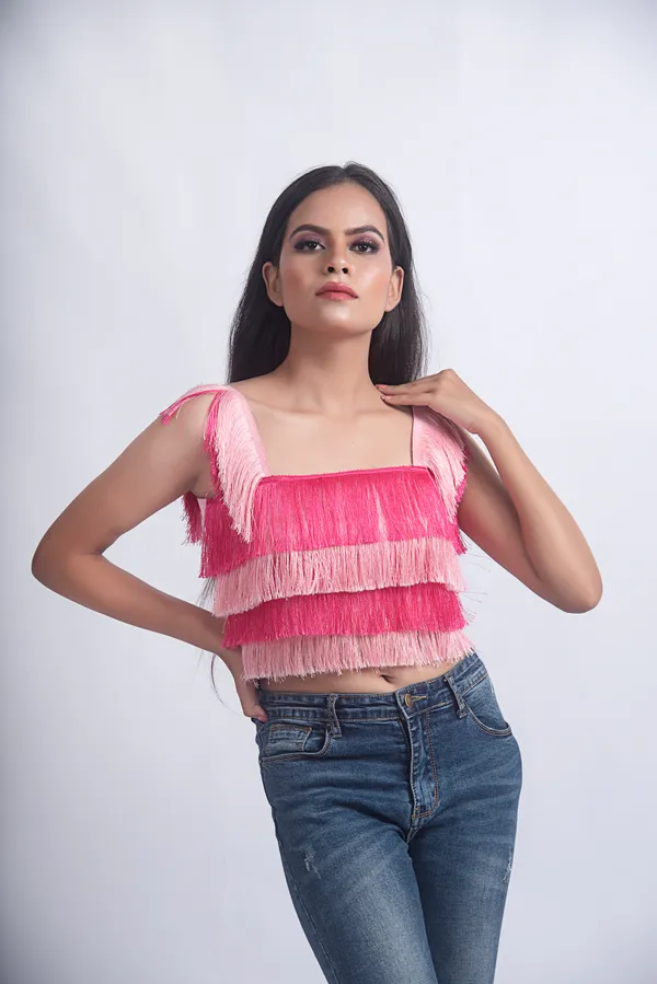 Trendy_Pink_Layered_Fringes_Crop_Top_for_Women