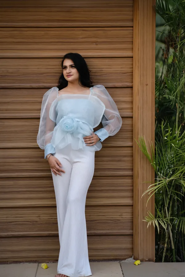 Ice_Blue_Flower_Applique_Long_Top_For_Women