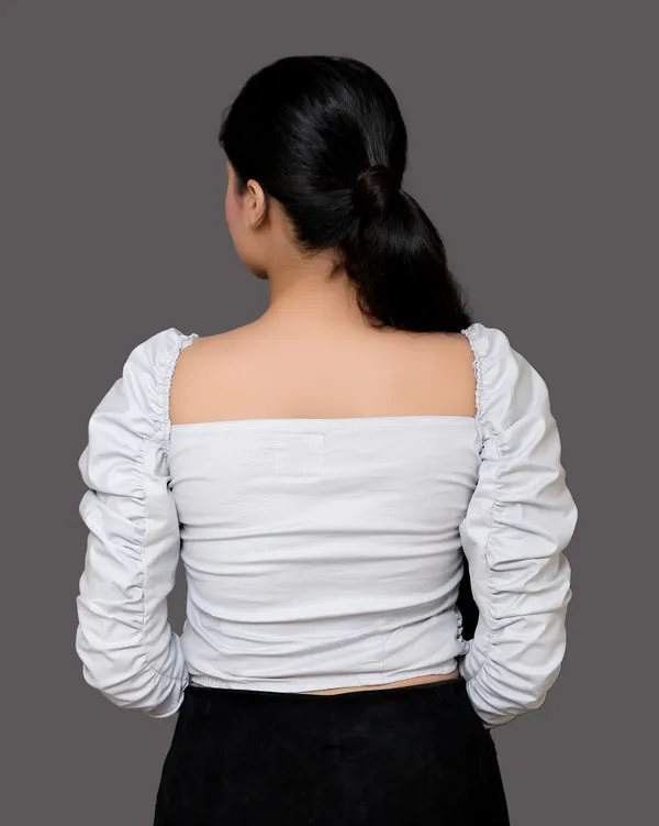 Ice_Blue_Strechable_Fabric_Geathers_Crop_Top_For_Women
