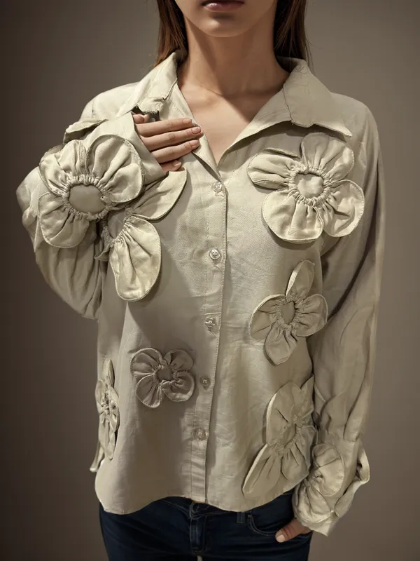 Nude_Embossed_All_Over_Flower_Shirt_Top_For_Women
