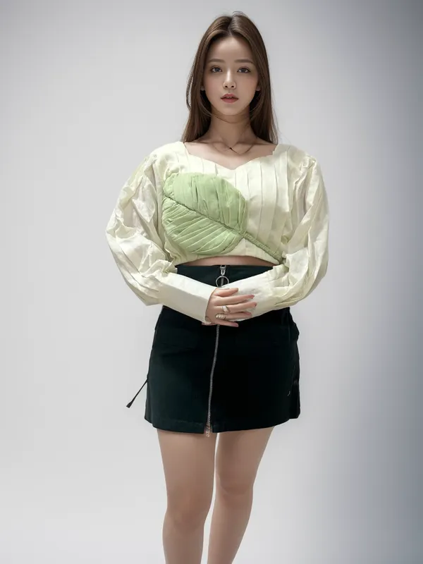 Mint_Green_And_White_Chanderi_Pleated_Top_With_Embossed_Leaf_For_Women