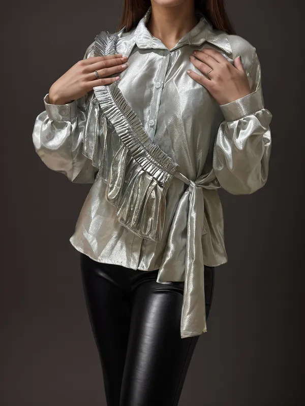 Silver_Ruffle_One_Shoulder_Shirt_For_Women
