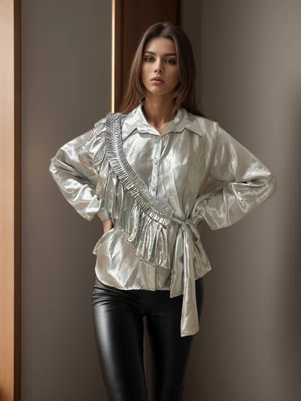 Silver_Ruffle_One_Shoulder_Shirt_For_Women