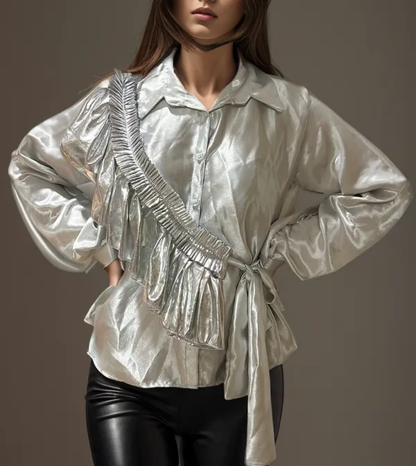 Silver_Ruffle_One_Shoulder_Shirt_For_Women