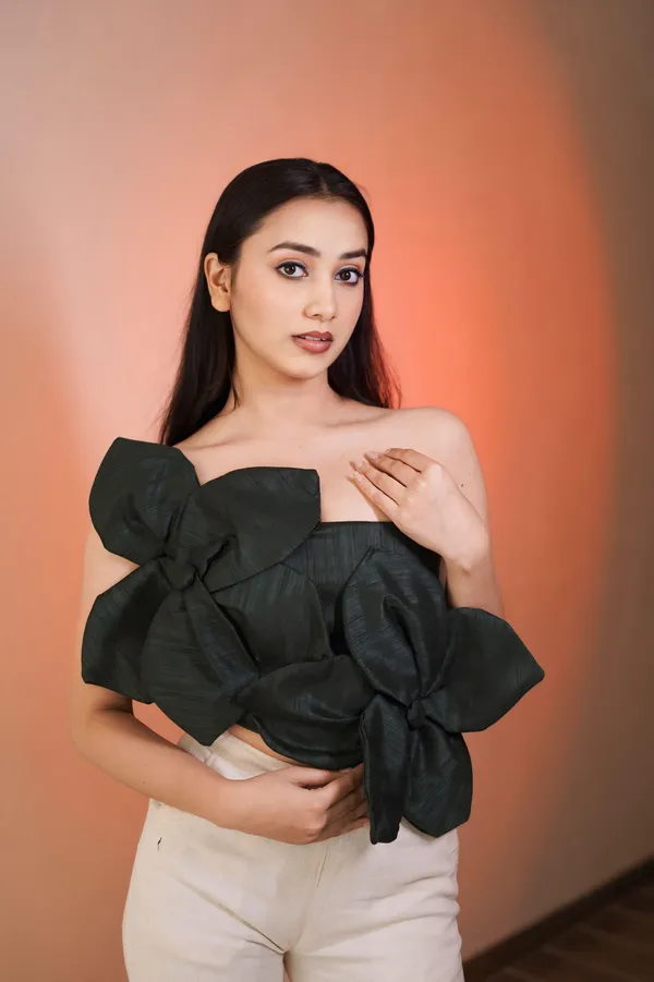Dark_Green_Embossed_Flower_Tube_Top_For_Women