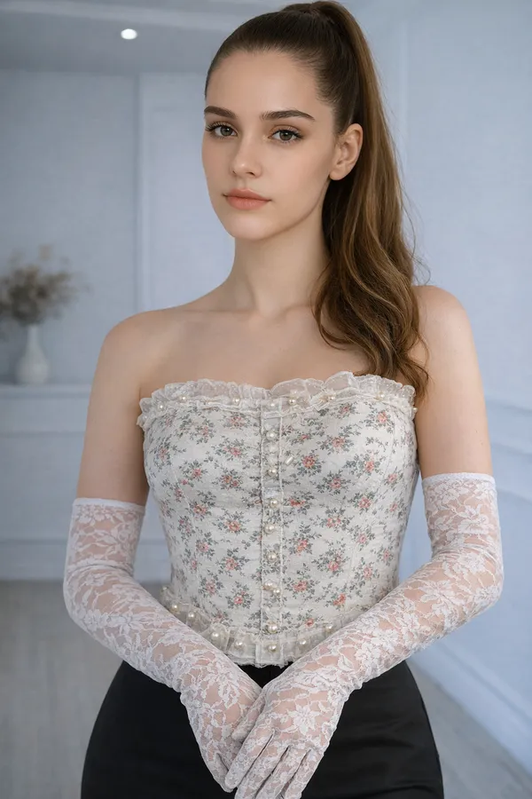 floral_White_tube_top_with_gloves