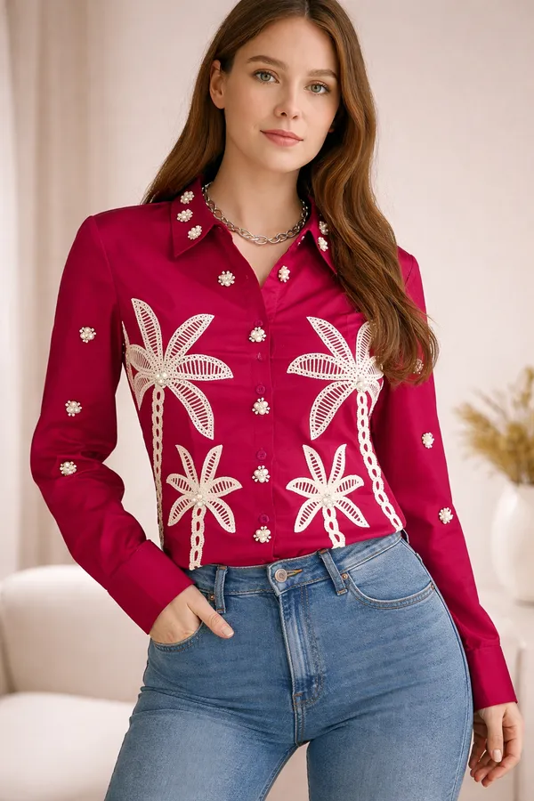 Hot_pink_embellished_Jewellry_with_embroidered_shirt