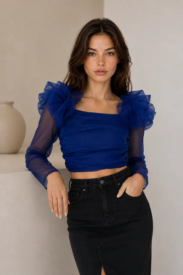 Trendy_Electric_Blue_Midnight_Bloom_Glamorous_Puff_Sleeve_For_Women