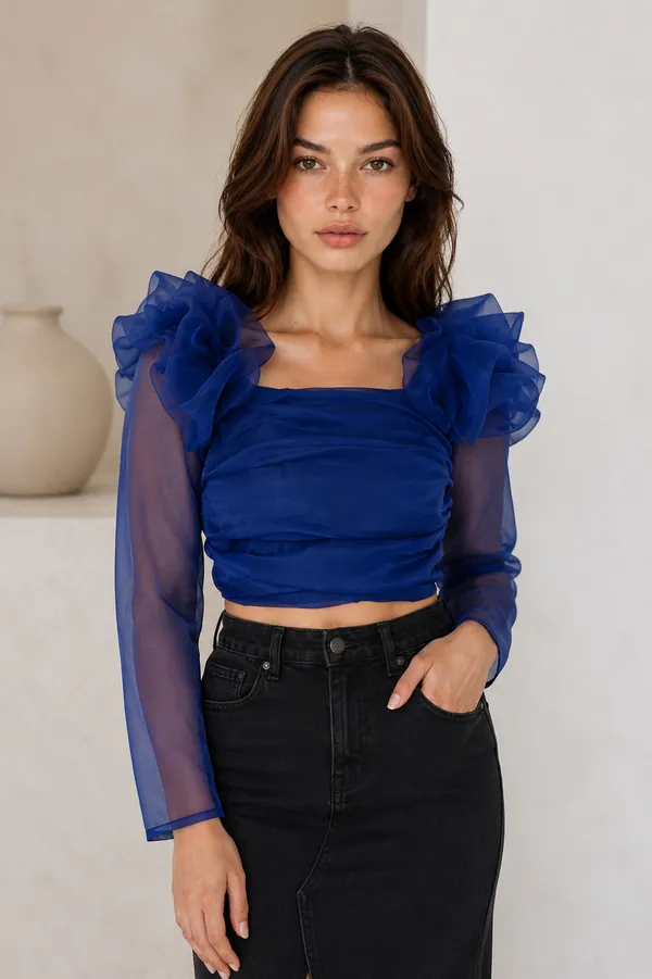 Trendy_Electric_Blue_Midnight_Bloom_Glamorous_Puff_Sleeve_For_Women