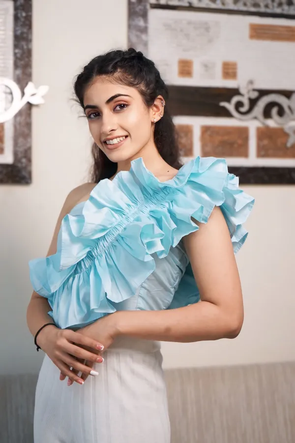 Ice_Blue_Ruffle_One_Shoulder_Top_For_Women